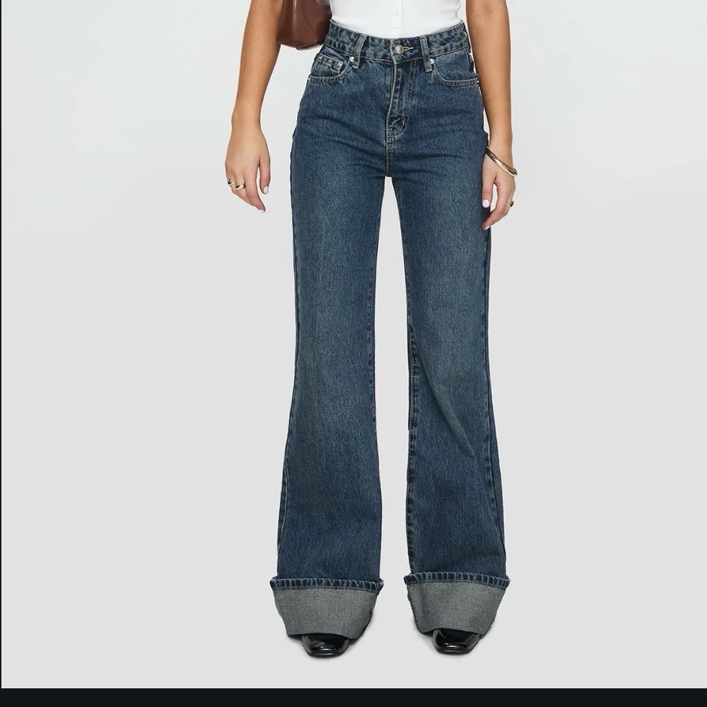 Straight leg cuffed Mid Blue Women's Jeans